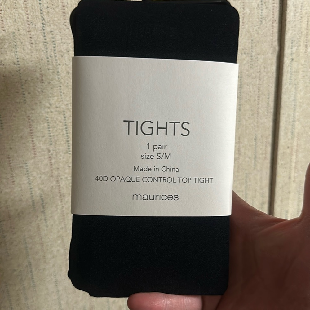 MAURICES OPAQUE CONTROL TOP TIGHTS: BLACK: NEW WITH TAGS: SIZE S/M